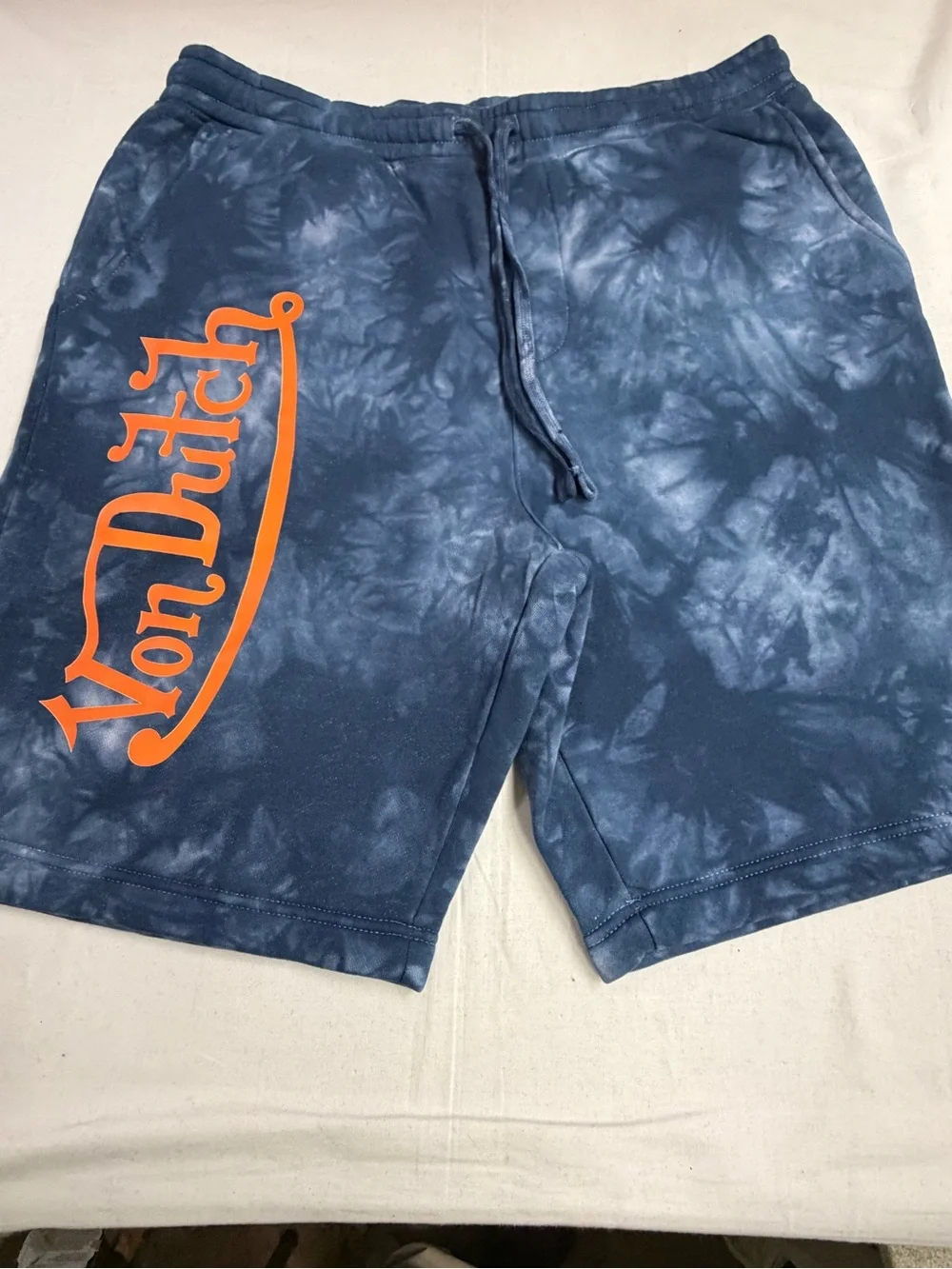 Von Dutch Men’s Tie-Dye Navy Shorts with Orange Logo